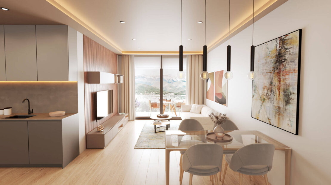 Salón comedor, cocina y terraza